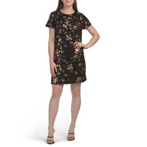 LONDON TIMES Gold Multi Sequin T-shirt Mini Dress